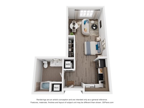 Floor plan for studio, 1 bath, 526 sqft